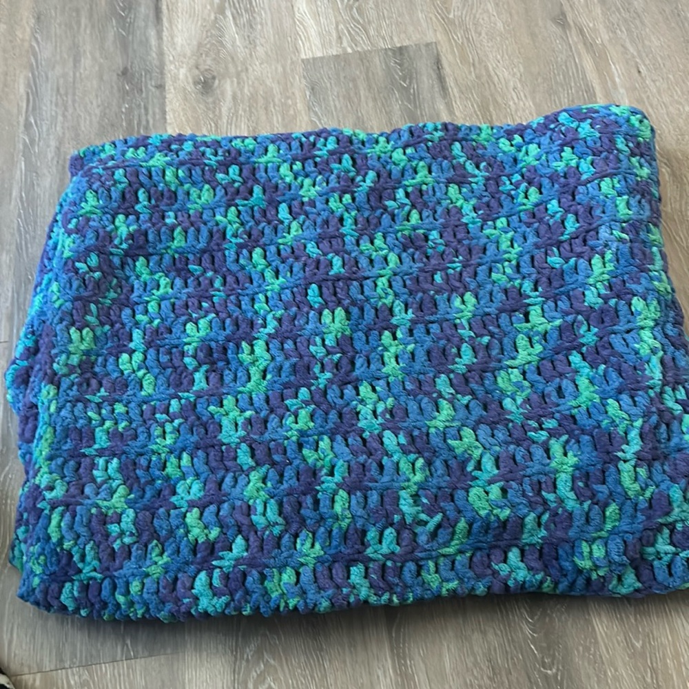 Hand crocheted blue afghann